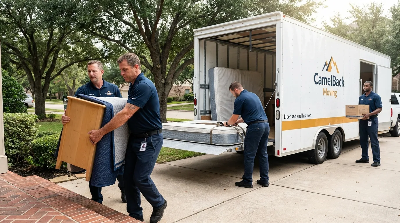 Crew loading residential truck for cross-state move from Fairfax, MN